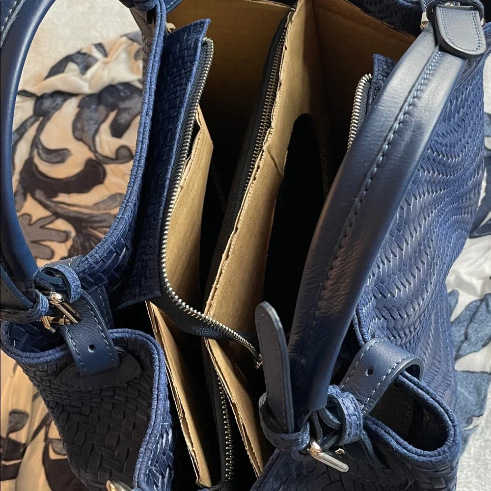 Awesome Statement Bag - Large Woven Blue Leather Tote/Travel - Tulipani Leather - Picture 8 of 16